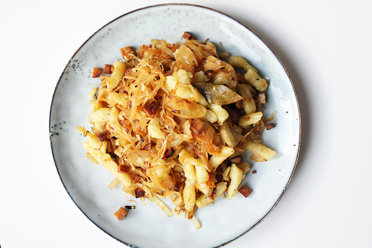 Sauerkraut Spaetzle with Smoked Tofu