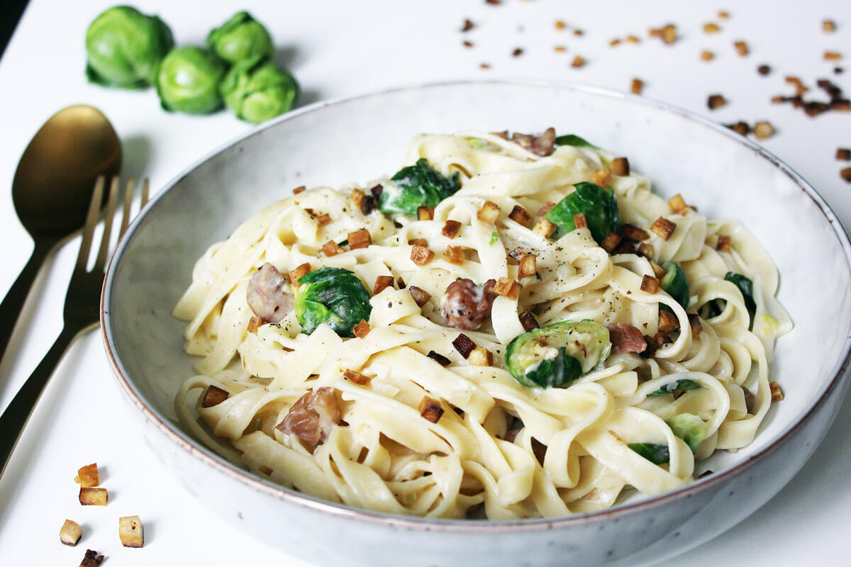 Brussel Sprouts Chestnut Pasta - Cheap And Cheerful Cooking