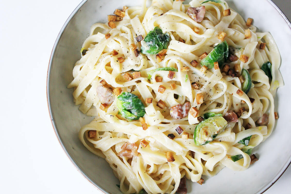 Brussel Sprouts Chestnut Pasta - Cheap And Cheerful Cooking