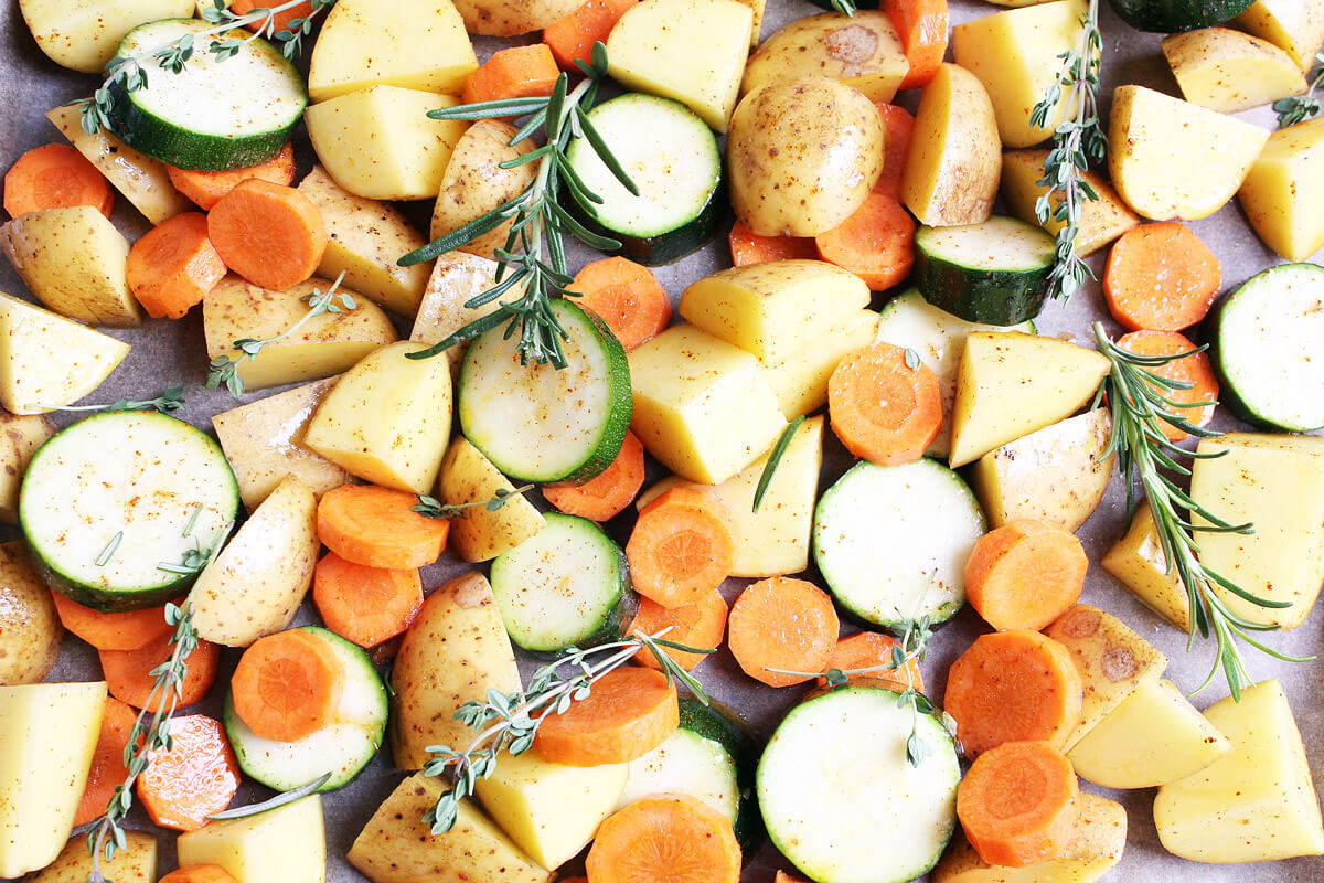 Vegan Chicken Drumsticks On Roasted Vegetables