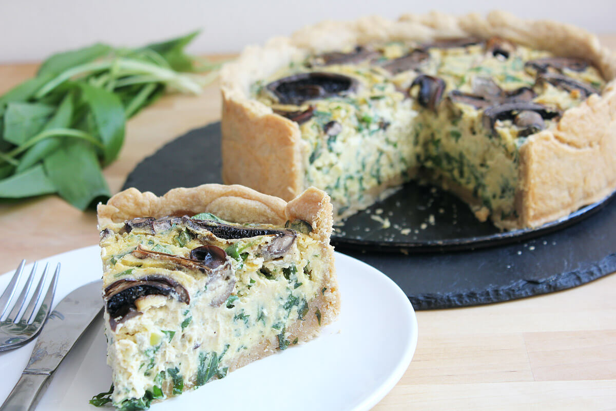 Vegan Wild Garlic Quiche with Mushrooms