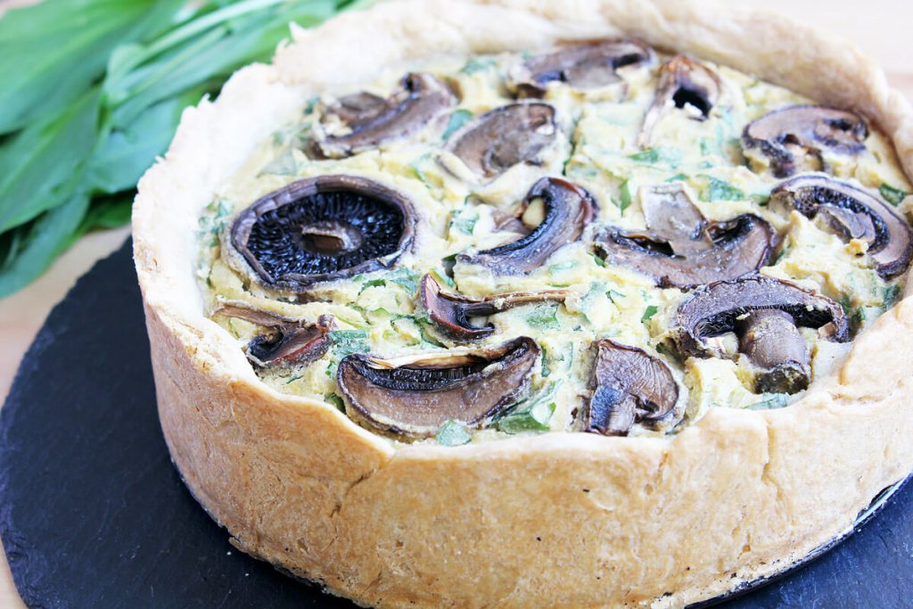 Vegan Wild Garlic Quiche with Mushrooms - Cheap And Cheerful Cooking