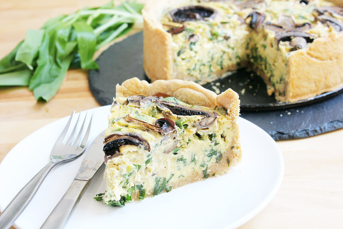 Vegan Wild Garlic Quiche with Mushrooms