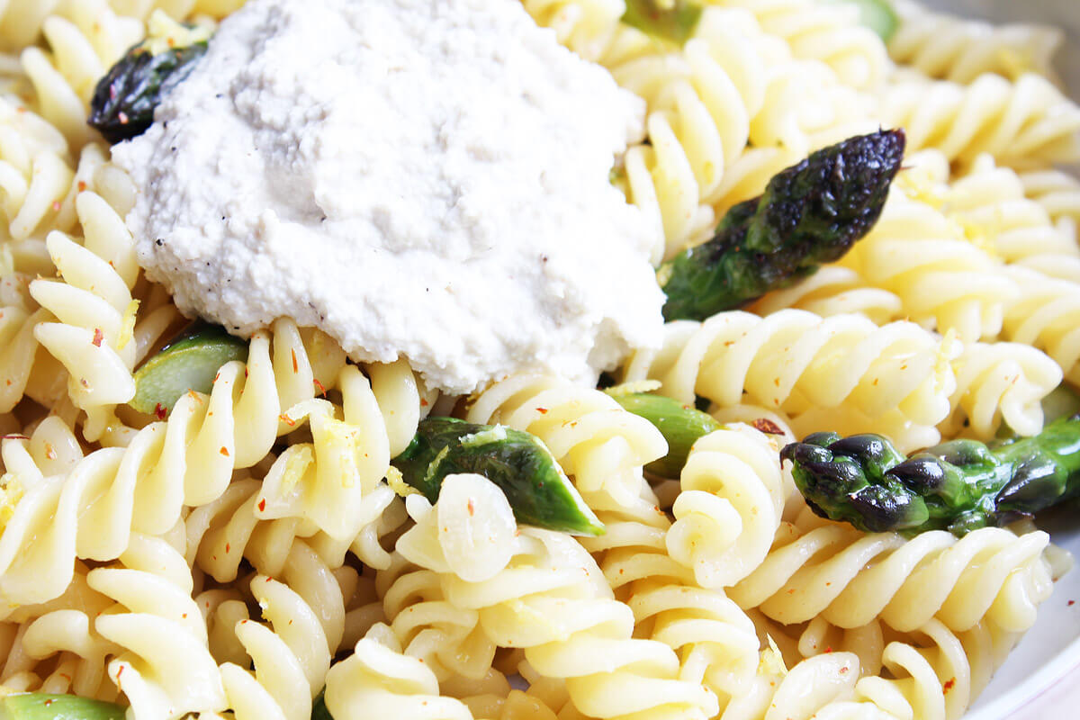 Vegan Asparagus Lemon Pasta with Ricotta