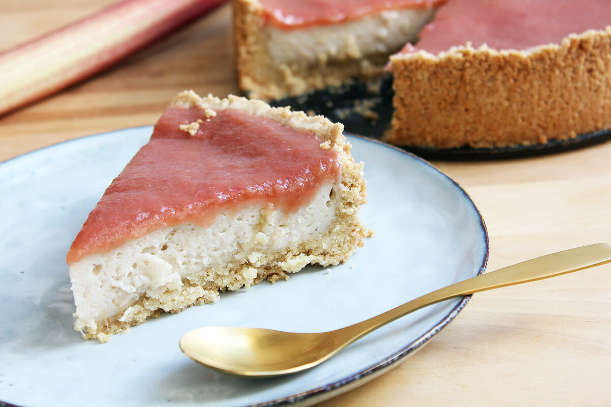 Vegan Cheesecake with Rhubarb Topping