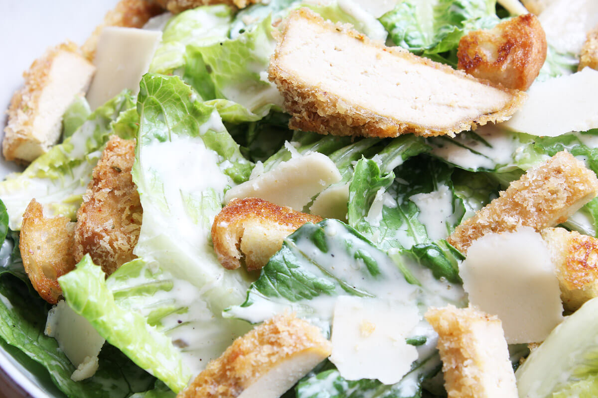 Vegan Caesar Salad With Crunchy Tofu