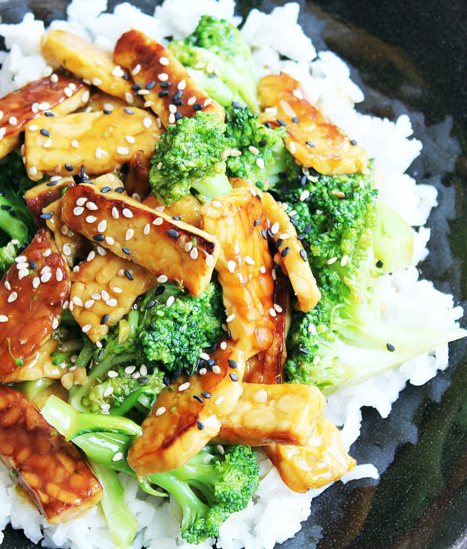 Vegan Tempeh and Broccoli with Rice