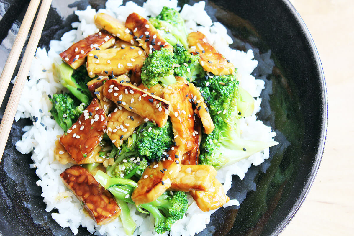 Vegan Tempeh and Broccoli with Rice