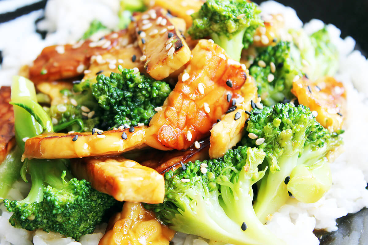 Vegan Tempeh and Broccoli with Rice