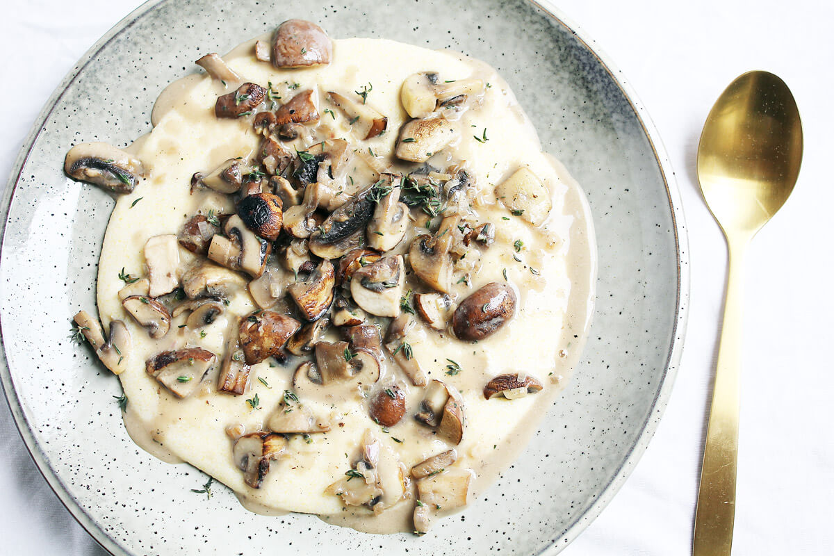 Creamy Vegan Polenta with Mushroom Ragù