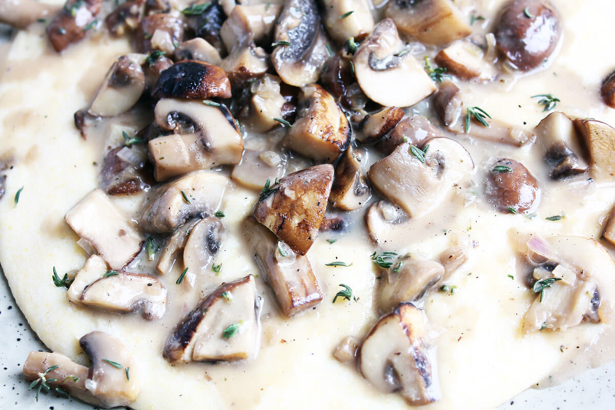 Creamy Vegan Polenta with Mushroom Ragù