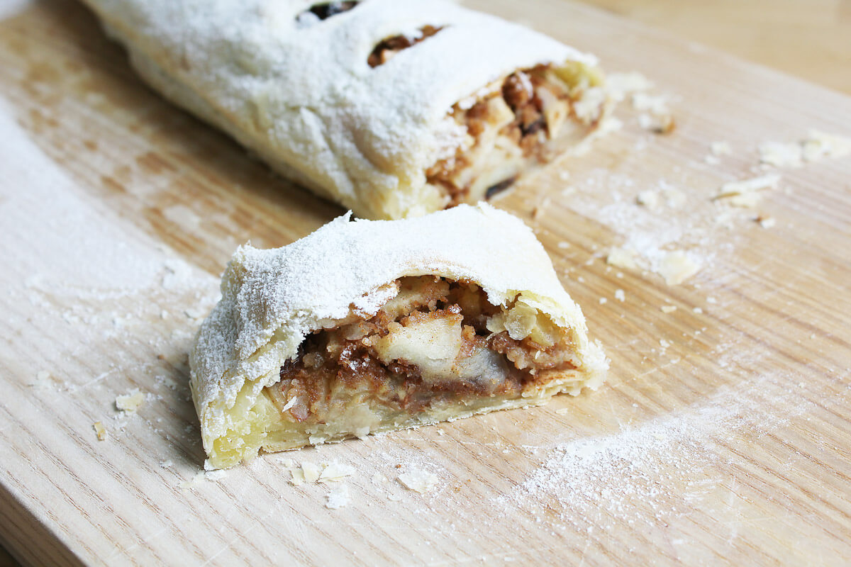 Vegan Puff Pastry Apple Strudel With Vanilla Sauce