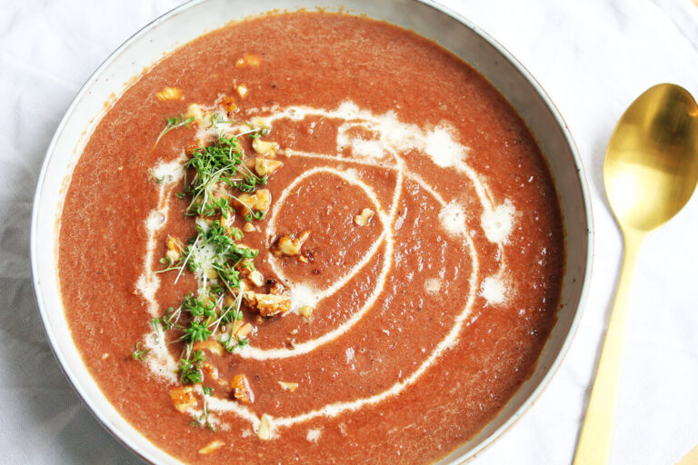 Beet Soup with Orange and Walnut Crunch