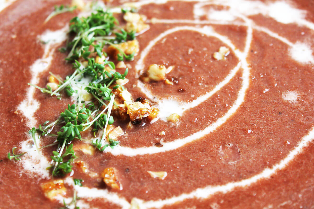 Beet Soup with Orange and Walnut Crunch