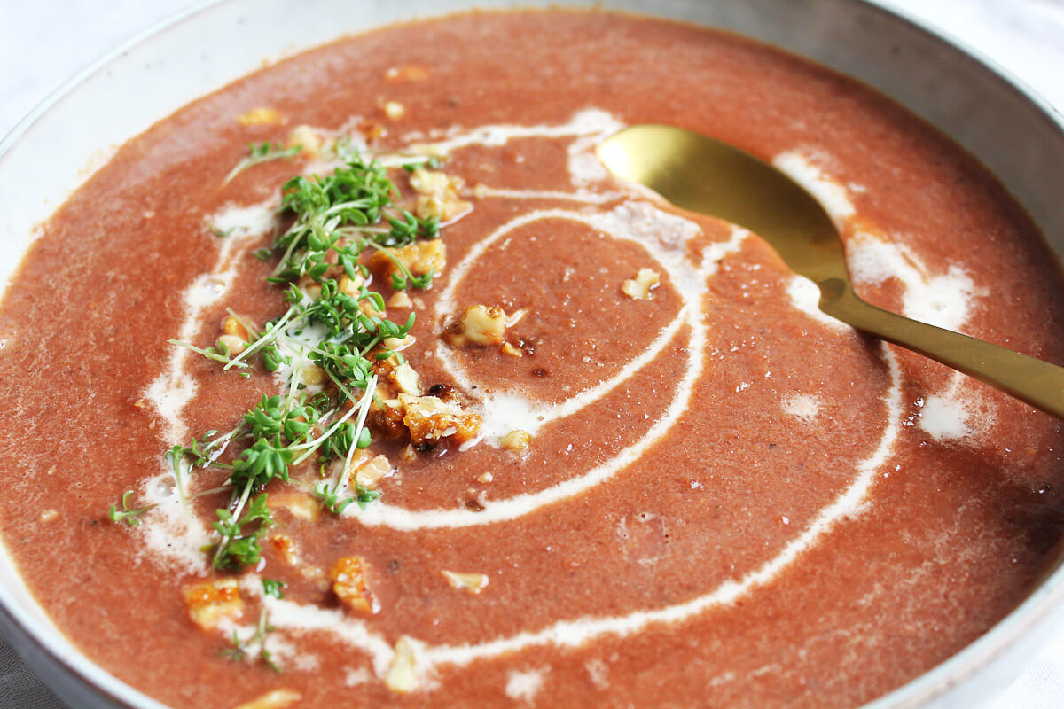 Beet Soup with Orange and Walnut Crunch