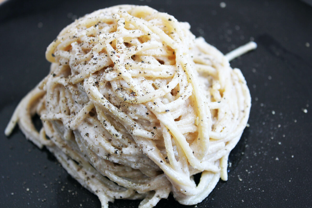 Vegan Spaghetti Cacio e Pepe - Cheap And Cheerful Cooking