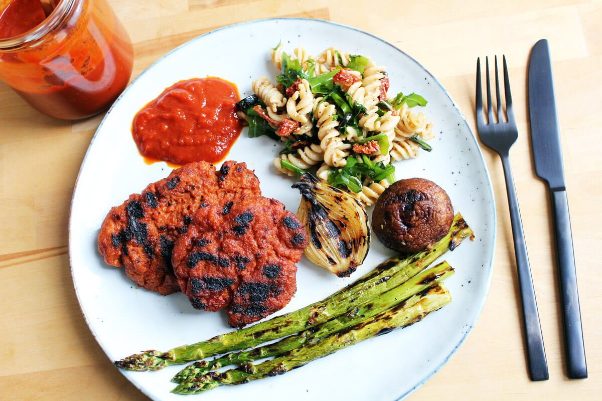 Vegan Seitan BBQ Steaks with Side Dishes