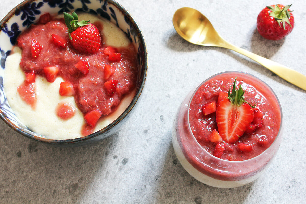 Vegan Semolina Pudding with Strawberry Rhubarb Compote