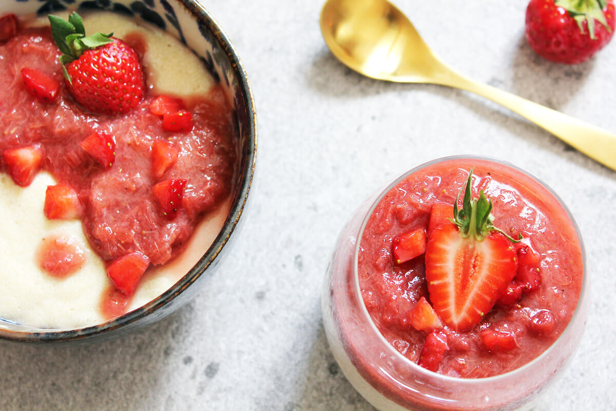 Vegan Semolina Pudding with Strawberry Rhubarb Compote