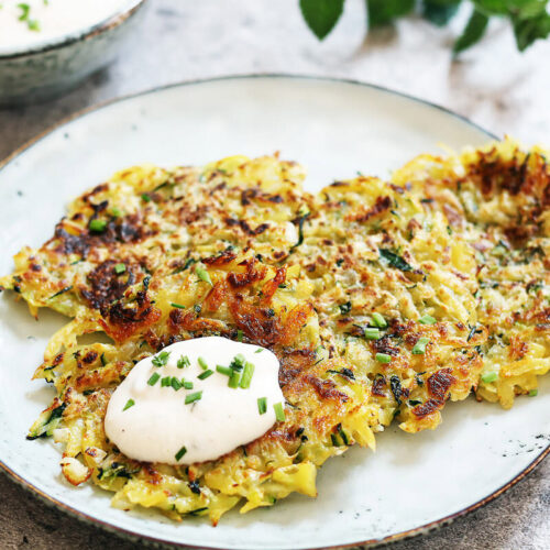 Vegan Zucchini Potato Pancakes With Yoghurt Dip Cheap And Cheerful Cooking