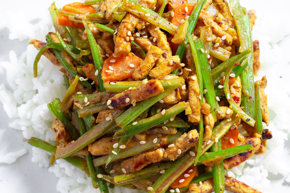 Sichuan Style Celery Tempeh Stir-Fry