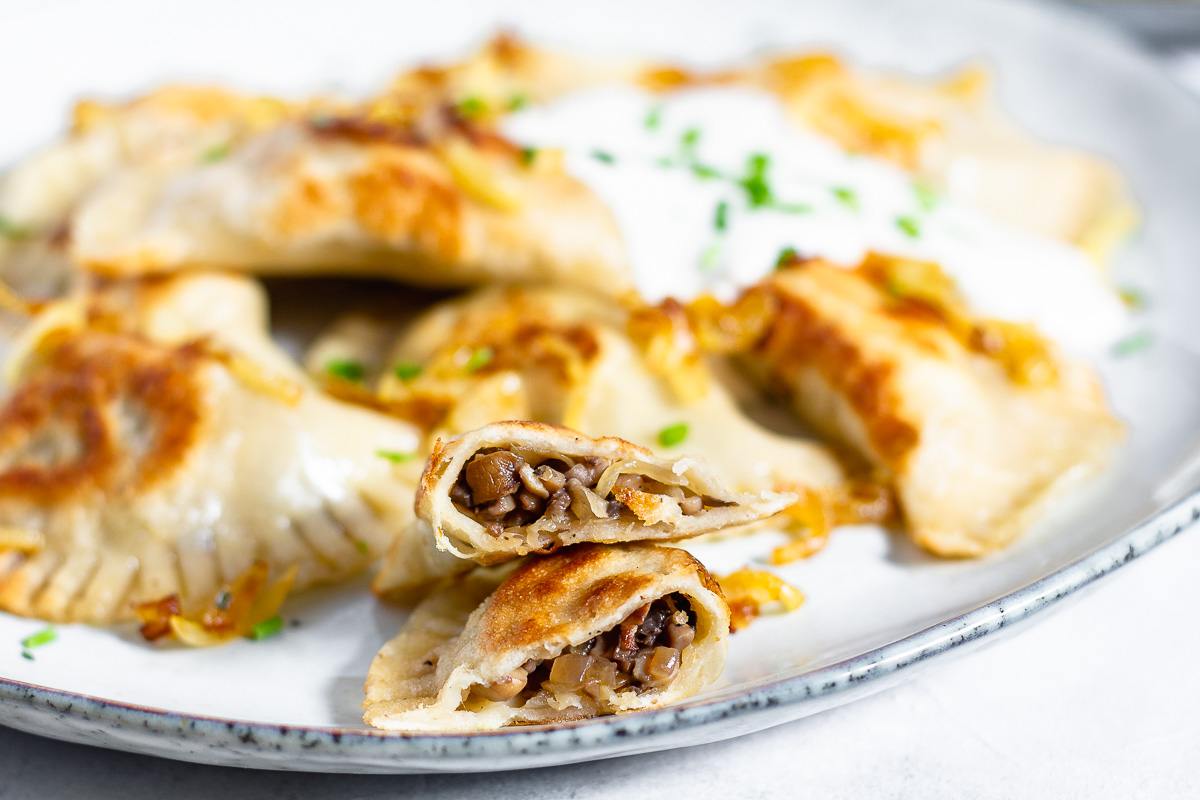 Vegan Pierogie with Mushroom Sauerkraut Filling