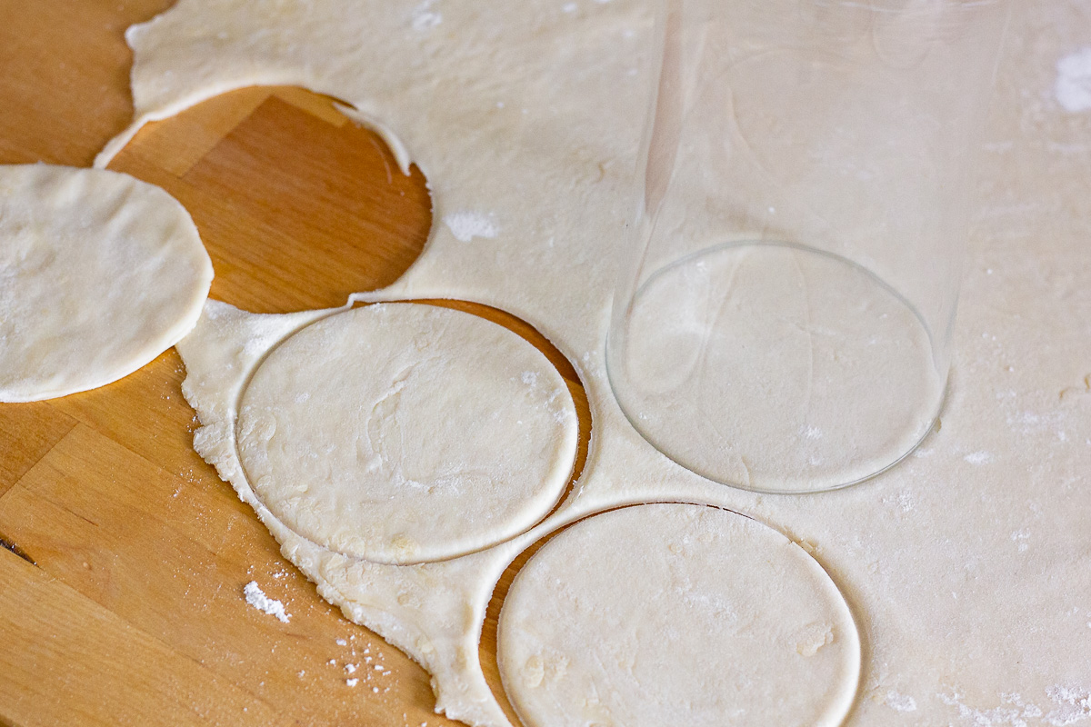 Cutting out the dough for the Pierogi