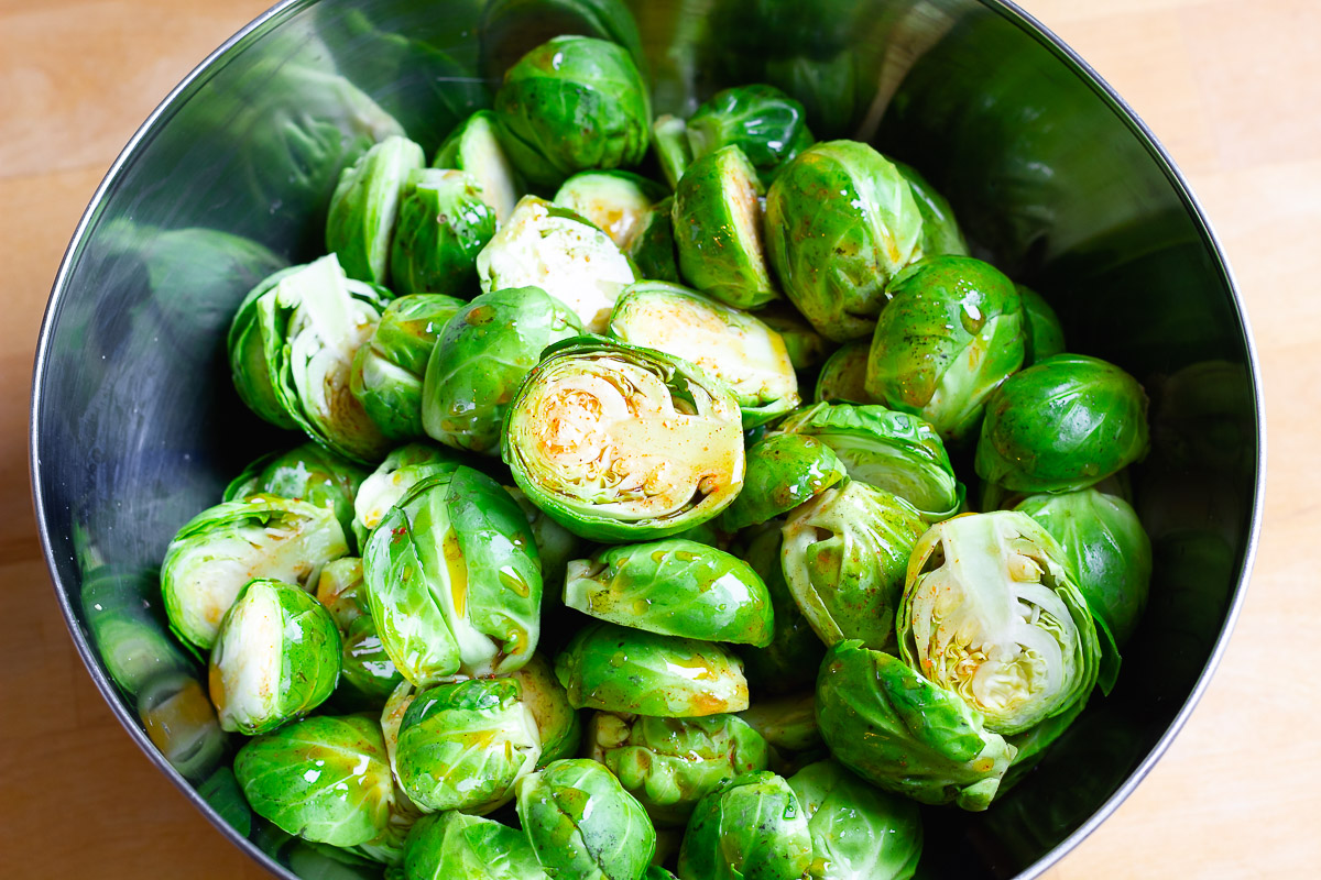 Oven Roasted Brussels Sprouts With Vegan Bacon Cheap And Cheerful Cooking