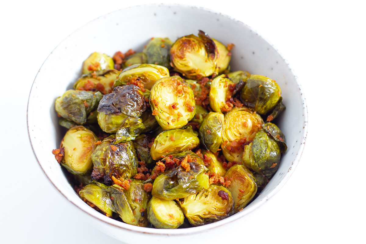 Oven Roasted Brussels Sprouts with Vegan Bacon