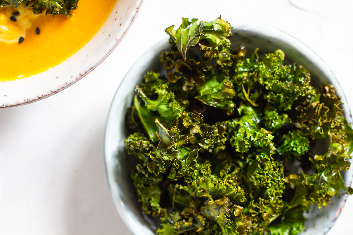 Oriental Carrot Soup with Kale Chips