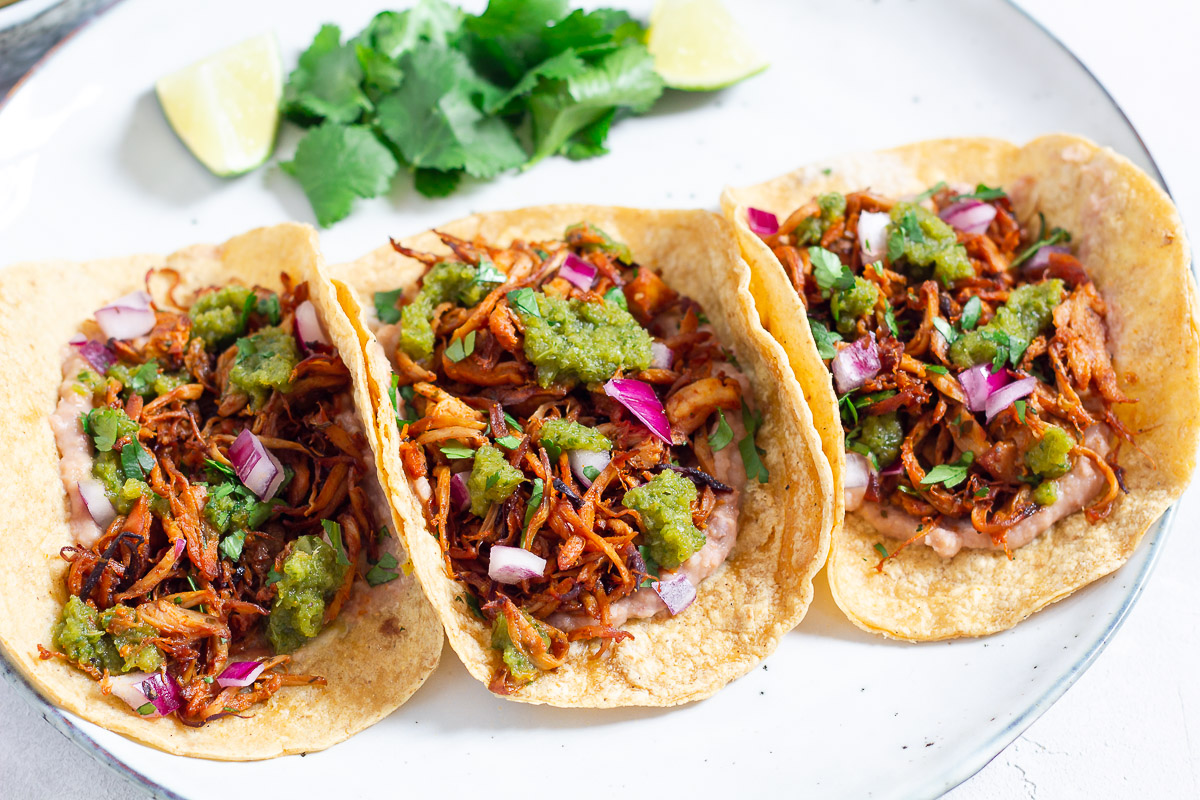 Vegan Carnitas Tacos with Pulled Mushroom - Cheap And Cheerful Cooking