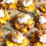 Vegan Smashed Potatoes with French Onion Dip