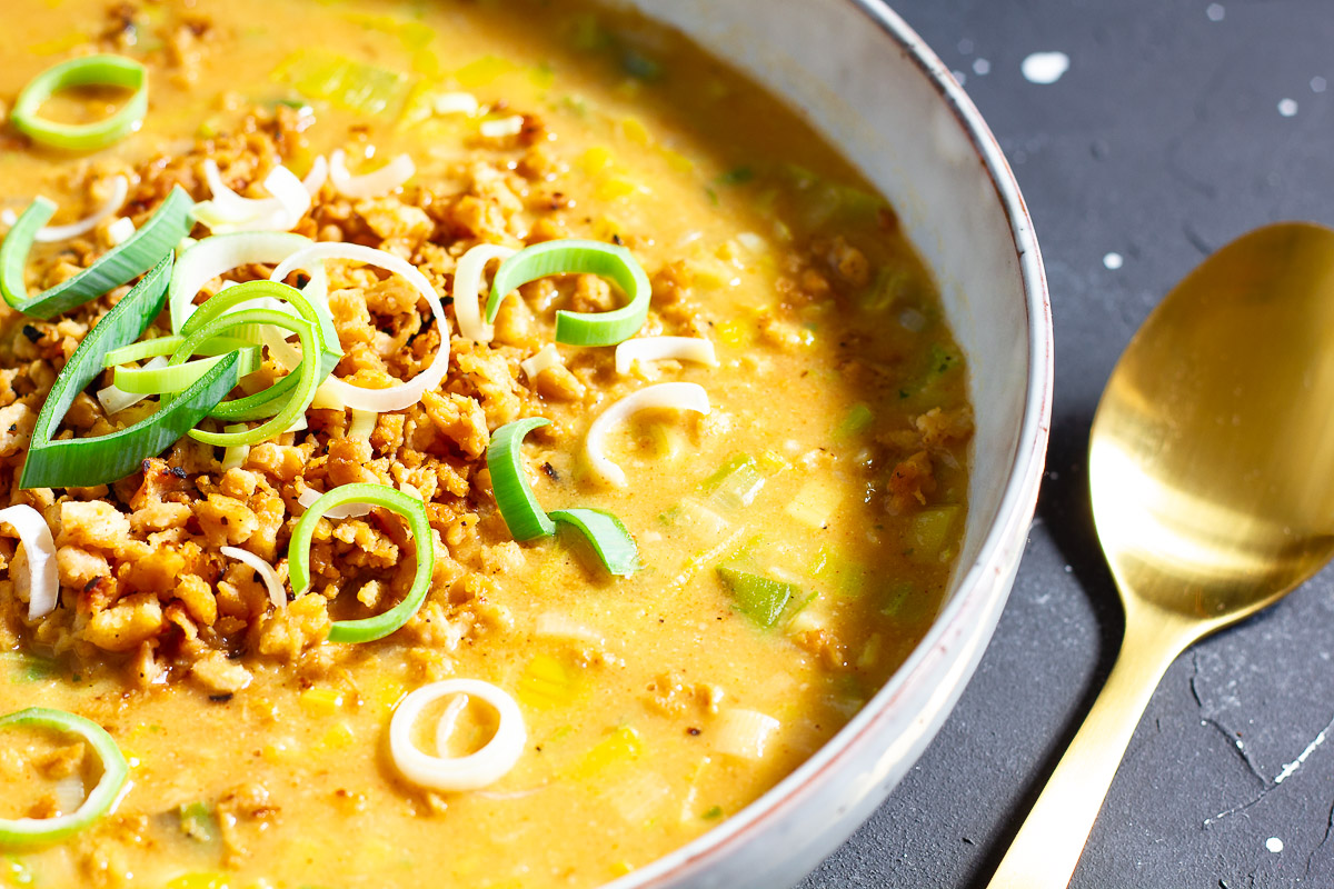 Vegan Leak & Cheese Soup with Mince