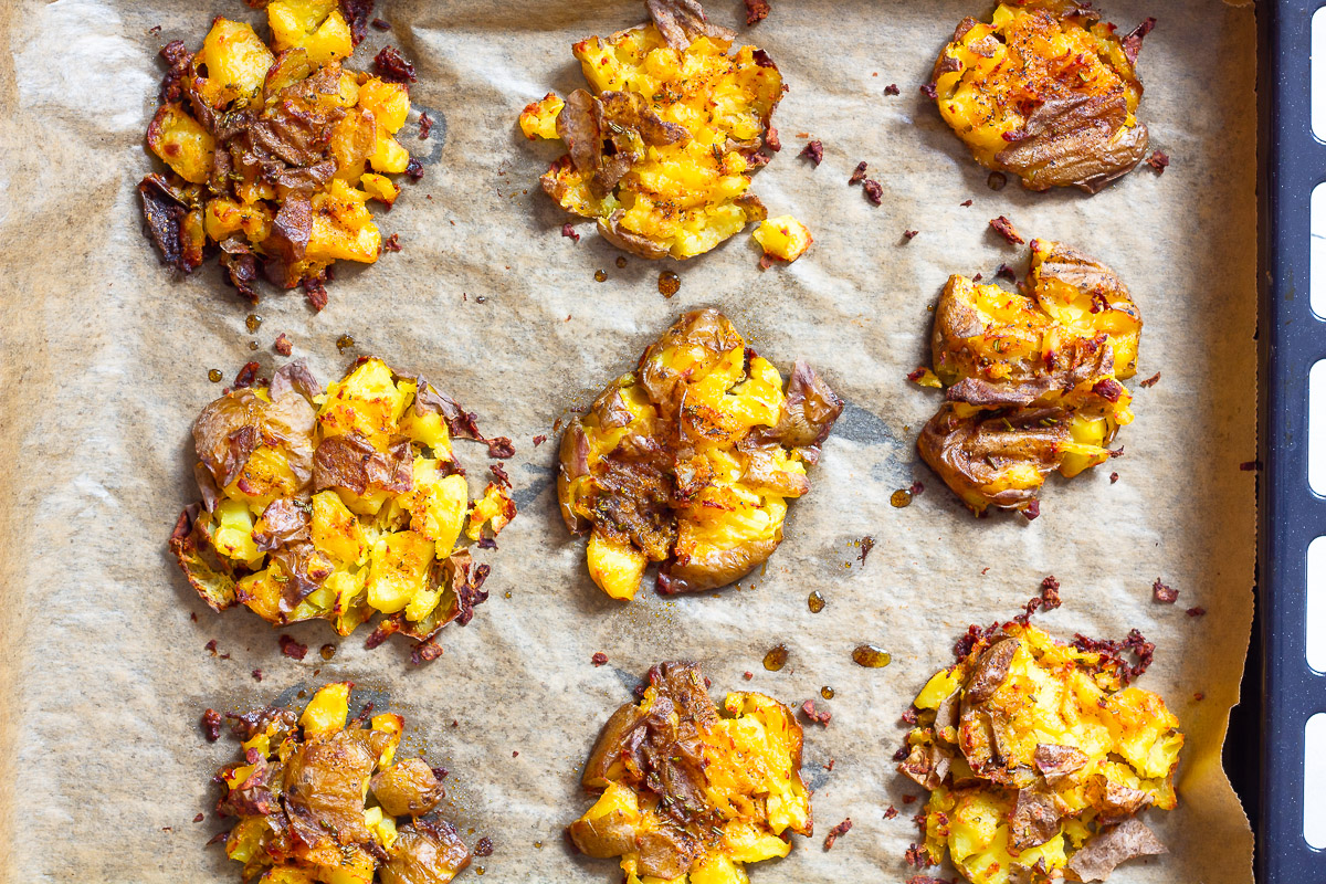 Vegan Smashed Potatoes with French Onion Dip