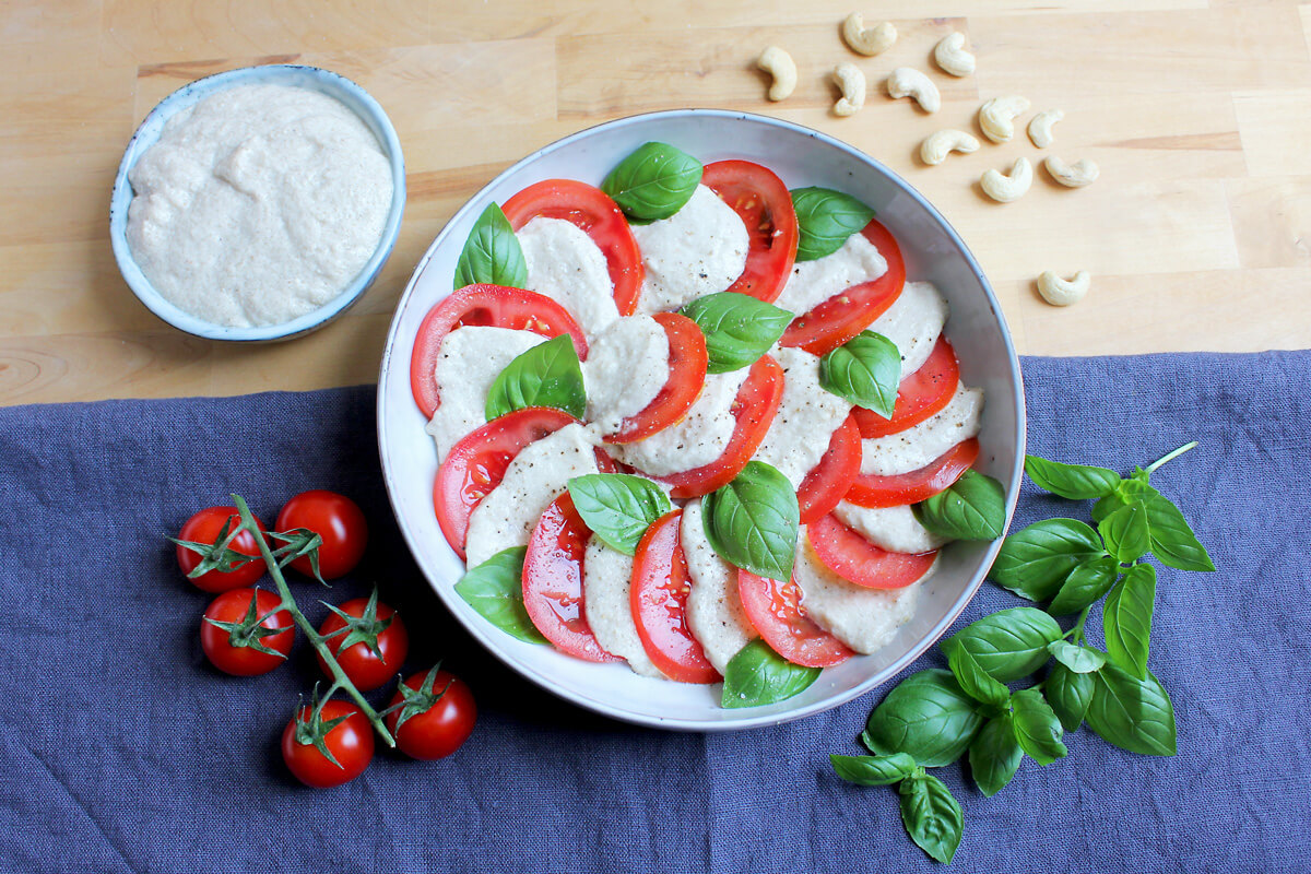 Vegan Caprese with Psyllium Husks Mozzarella