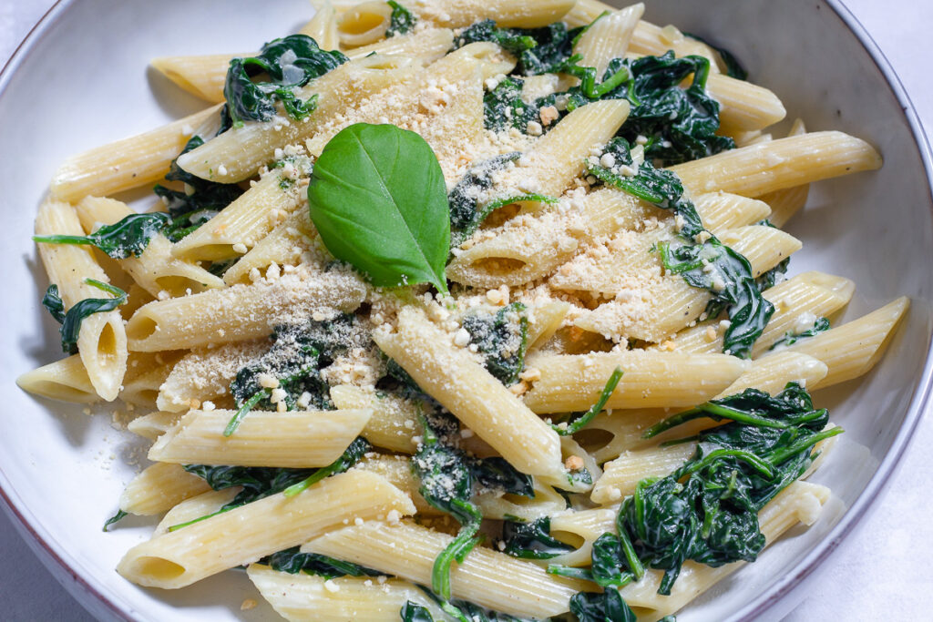 Pasta with Vegan Spinach Cream Sauce Cheap And Cheerful Cooking