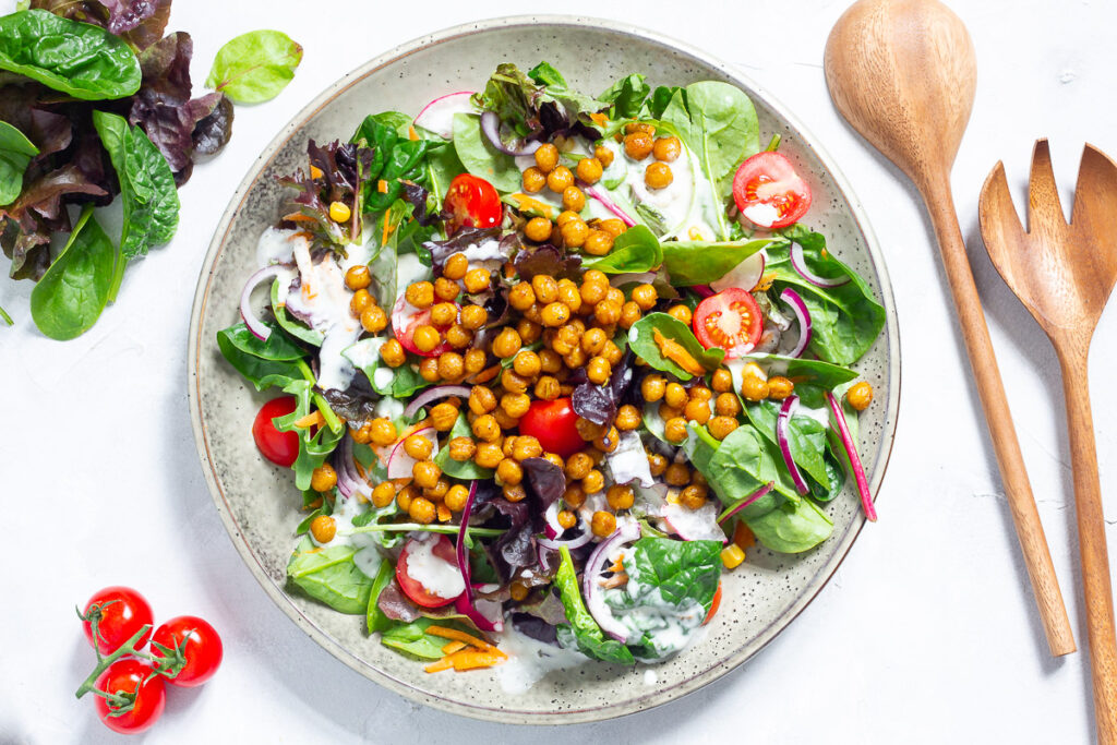 Summer Salad with Chickpeas & Ranch Dressing - Cheap And Cheerful Cooking