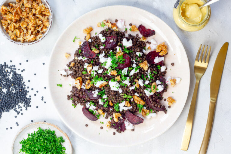 Vegan Beetroot Lentil Salad with Feta