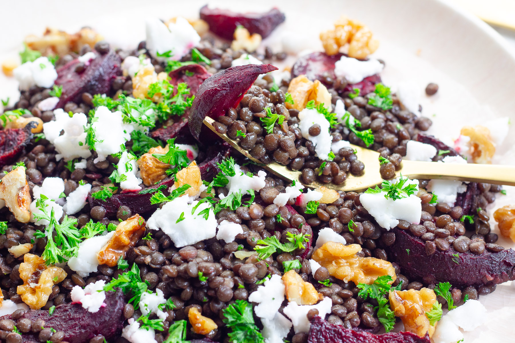 Vegan Beetroot Lentil Salad with Feta