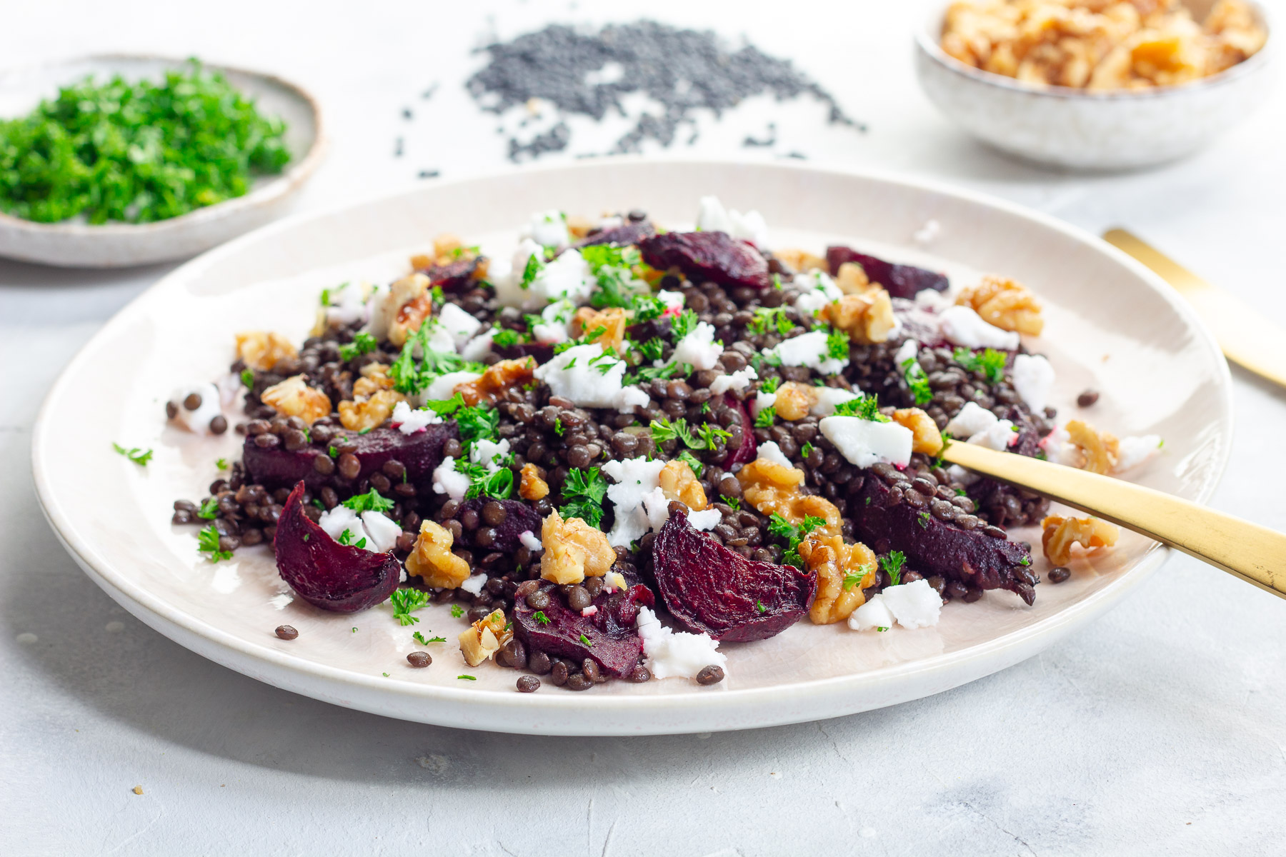 Vegan Beetroot Lentil Salad with Feta