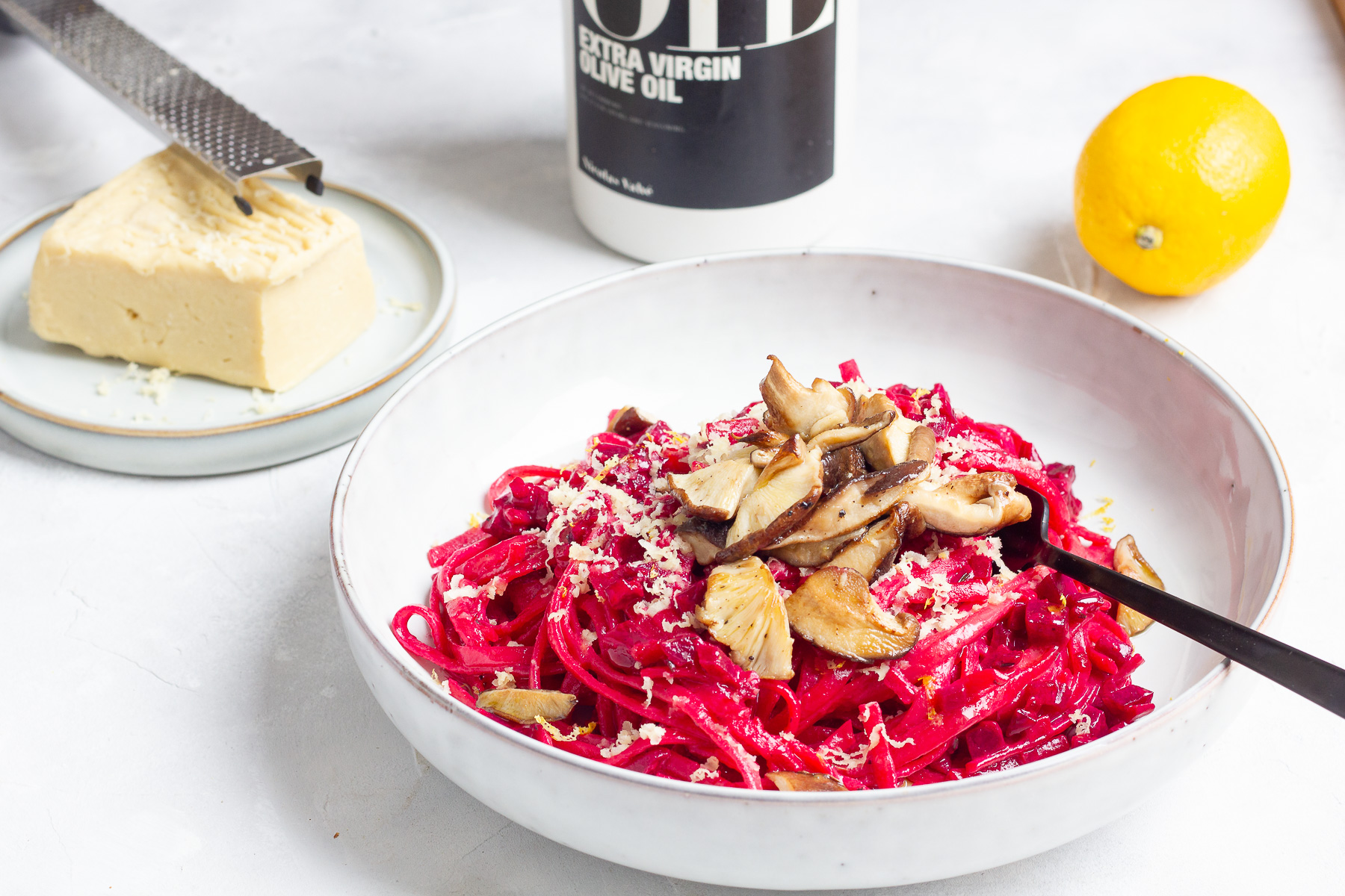 Vegan Pink Pasta with Shiitake Mushrooms