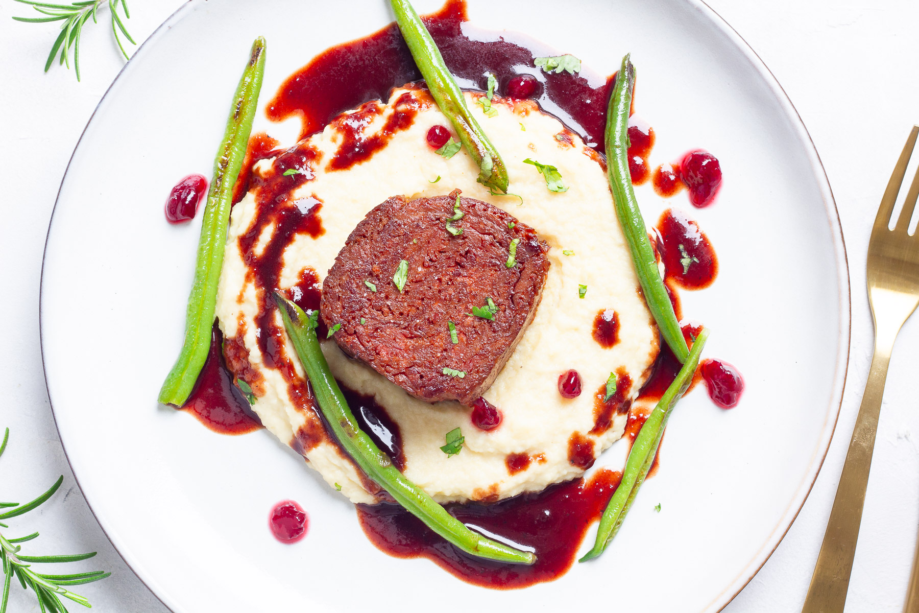 Vegan Steak on Miso Celeriac Puree with Red Wine Sauce