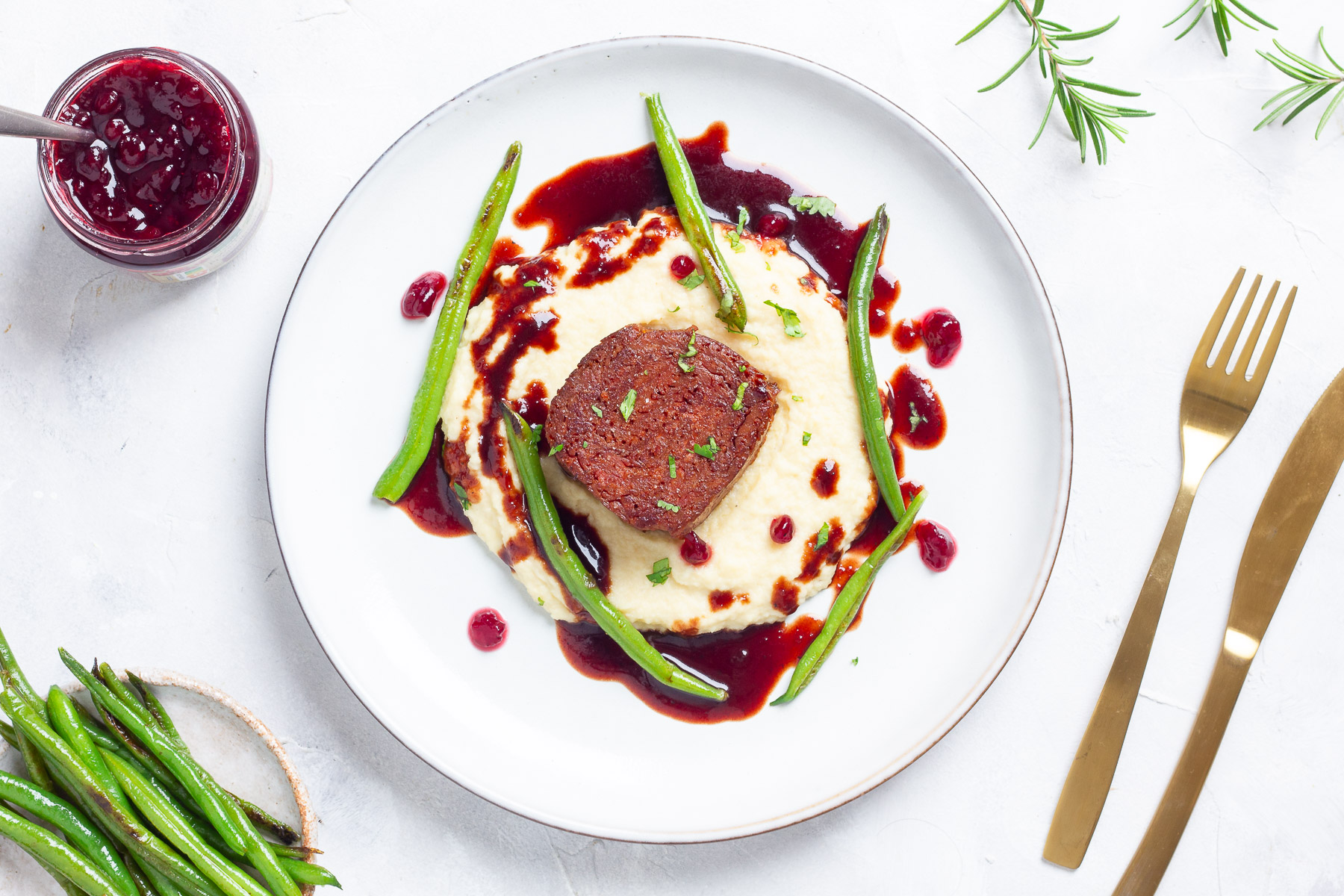 Vegan Steak on Miso Celeriac Puree with Red Wine Sauce