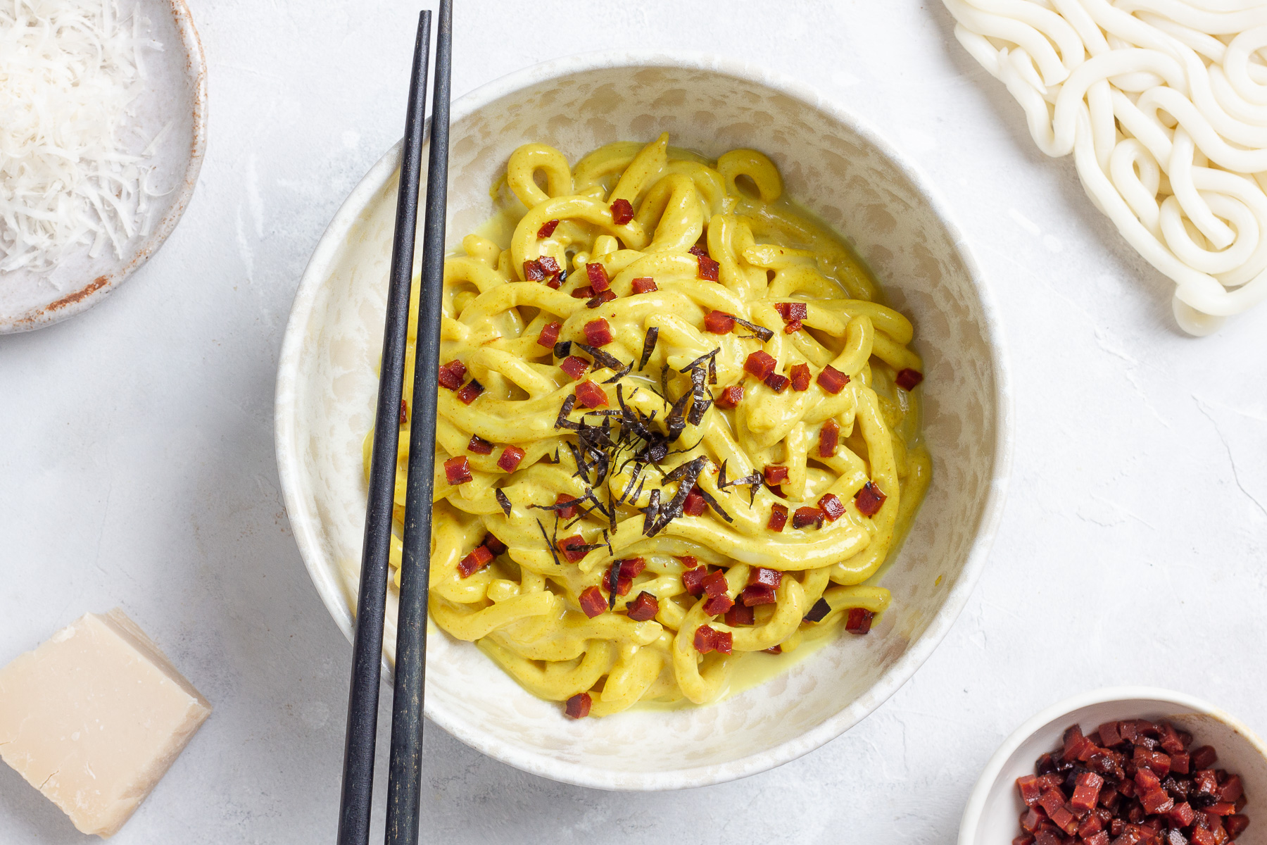 Vegane Udon Carbonara